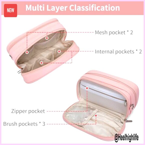 Large Waterproof Makeup Bag with Brush Holder, Travel Toiletry Organizer - Picture 4 of 6